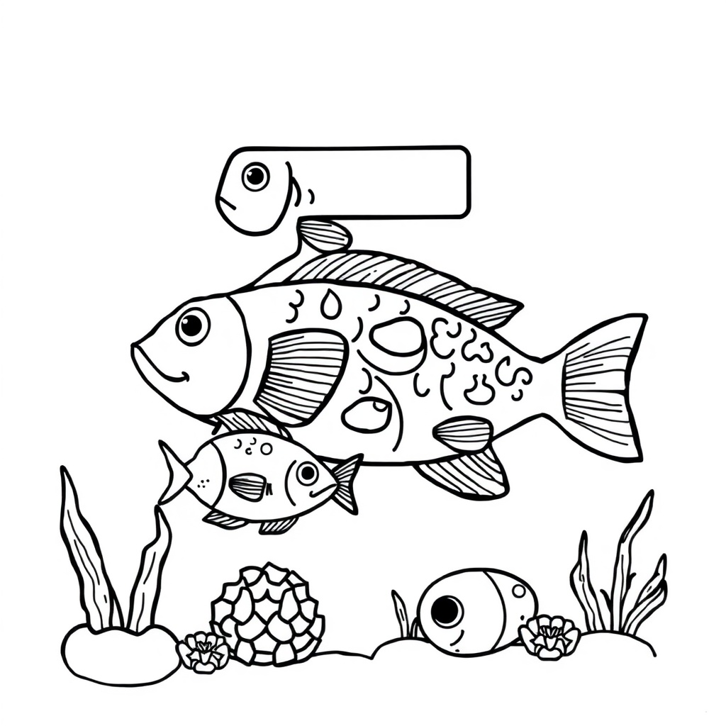 Number 5 with five fish with counting objects Coloring Page | Free ...