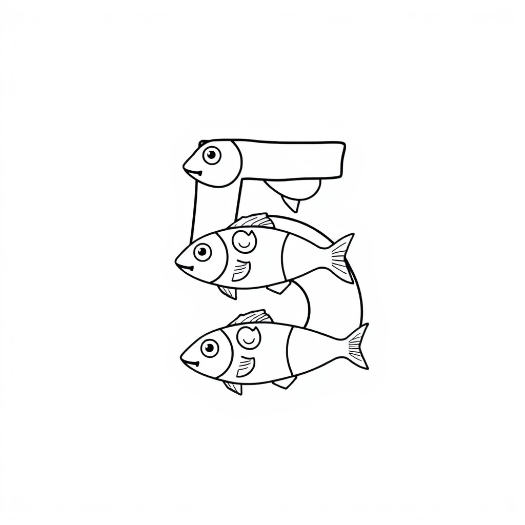 Number 5 with five fish with matching quantities Coloring Page | Free ...